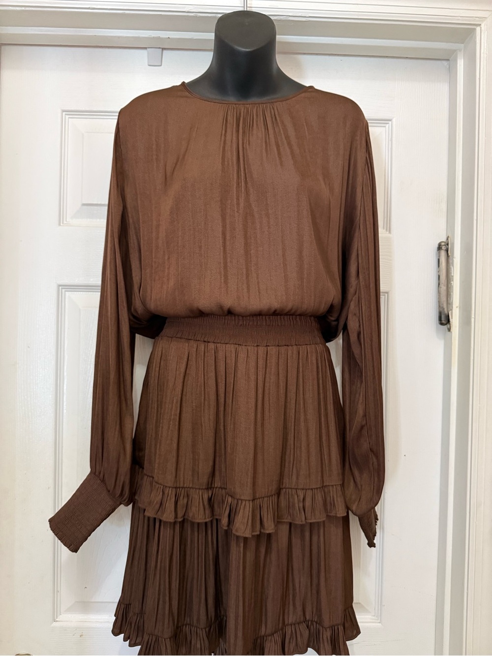 GB girls Brown Long-Sleeve Tiered Ruffle Dress